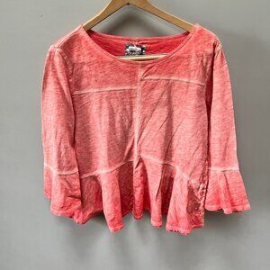 Anthropologie AKEMI +‎ KIN Small Seamed Peplum Orange 3/4 Sleeve Oversized Top -